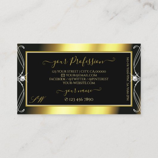 Luxury  Black Gold Sparkle Jewels Initialen Visitekaartje (Achterkant)