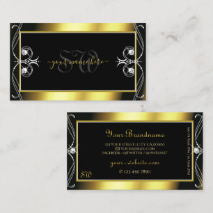 Luxury Black Gold Sparkle Jewels Monogram Visitekaartje