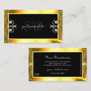 Luxury Black Golden Sparkle Jewels Monogram  Visitekaartje