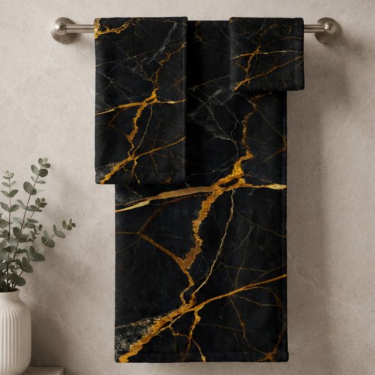 Luxury Black Marble Gold Monogram Business Brand