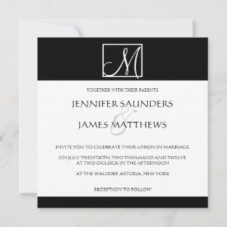Luxury Black Monogram Initiaal Weddenschap Kaart