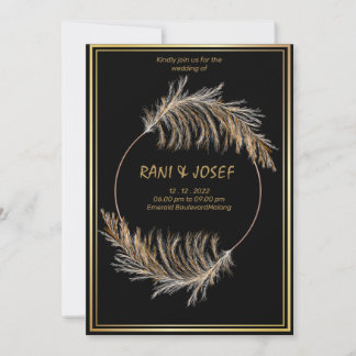 Luxury BLACK-Pampas Grass Boho Wedding Invitation  Kaart