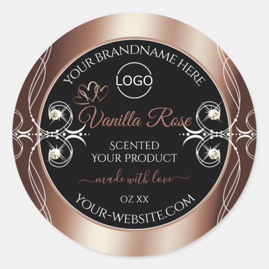 Luxury Black Rosegold Shimmery Product Labels Logo (Voorkant)