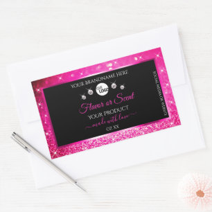Luxury Black Roze glitter-productlabels met Logo Rechthoekige Sticker