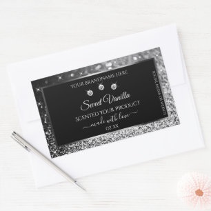 Luxury Black Silver Glitter Diamonds Productlabel Rechthoekige Sticker