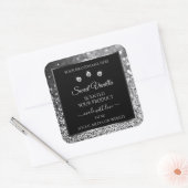 Luxury Black Silver Glitter Diamonds Productlabel Vierkante Sticker (Envelop)