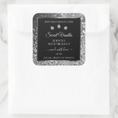 Luxury Black Silver Glitter Diamonds Productlabel Vierkante Sticker (Tas)