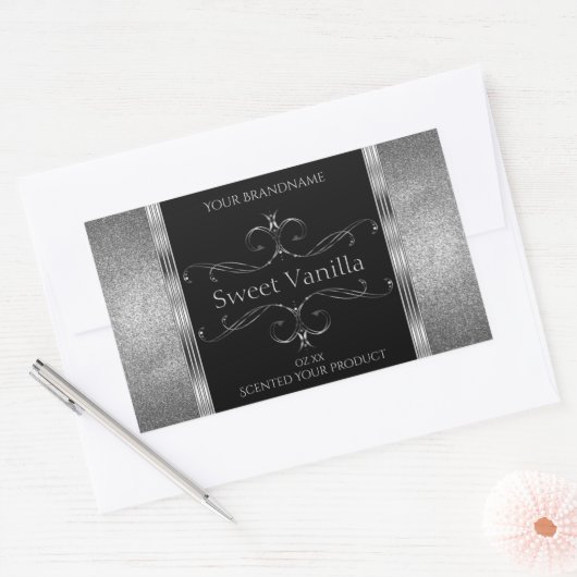 Luxury Black Silver Glitter  productlabels Rechthoekige Sticker (Envelop)