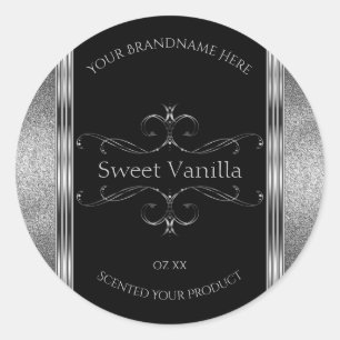 Luxury Black Silver Glitter productlabels Ronde Sticker