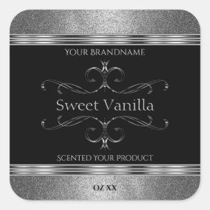 Luxury Black Silver Glitter productlabels Vierkante Sticker