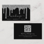 Luxury Black Silver Sparkle Glitter Drift QR-code Visitekaartje (Voorkant / Achterkant)