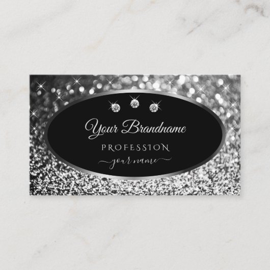 Luxury Black Silver Sparkle Glitter Stars Diamonds Visitekaartje (Voorkant)