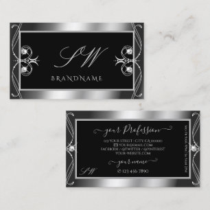 Luxury Black Silver Sparkle Jewels Monogram Visitekaartje