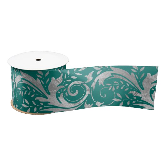 Luxury Blauwgroen Silver Foil  Floral Pattern Lint (Spoel)