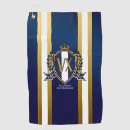 Luxury Blue and White Monogrammed Crest Decorative Golfhanddoek