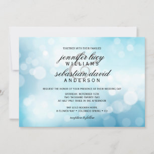 Luxury Blue Bokeh Light Chic Wedding Kaart