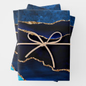 Luxury Blue en Gold Glitter Agate Happy Birthday Inpakpapier Vel (In situ)