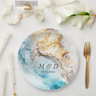 Luxury Blue en Gold Marble Wedding Papieren Bordje