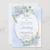 Luxury Blue Floral Wheat Gold Wedding Invitation (Devant)