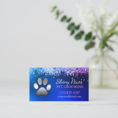 Luxury Blue Glitter Dog Paw Pet Grooming Service Visitekaartje (Staand voorkant)
