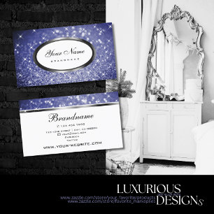 Luxury Blue Glitter Sparkle Stars Silver Lijst Bus Visitekaartje