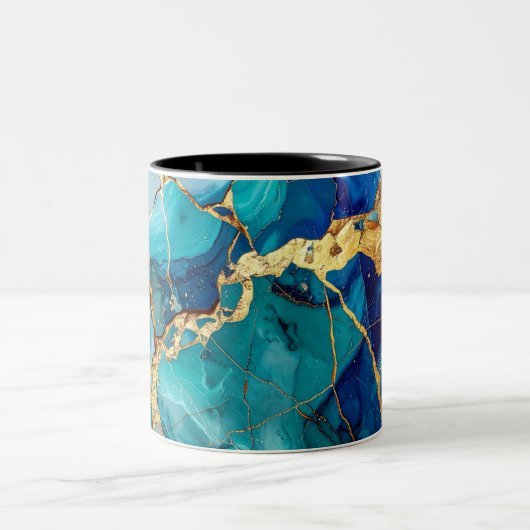 Luxury Blue & Gold Marble Abstract Art Mug (Centre)