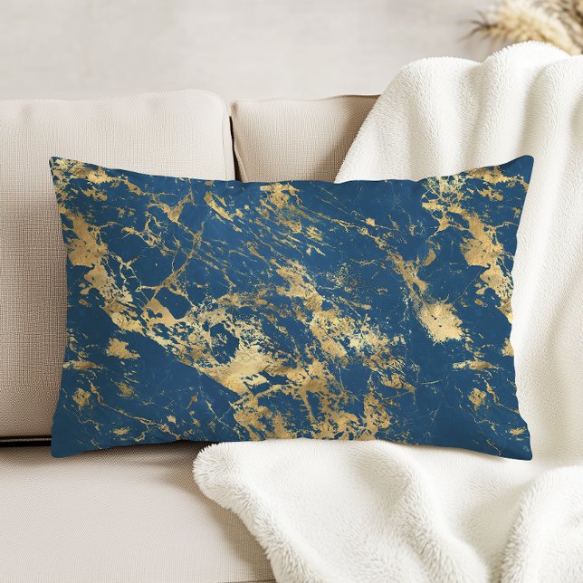 Luxury Blue Gold Marble Accent Kussen (Creator heeft geüpload)