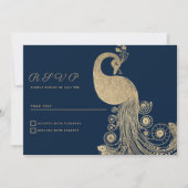 Luxury blue gold royal peacock elegant RSVP Kaart (Voorkant)