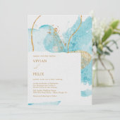 Luxury Blue & Golden Waterverf Abstract bruiloft Kaart (Staand voorkant)