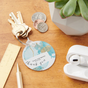 Luxury Blue & Golden Waterverf Dank je huwelijk Sleutelhanger