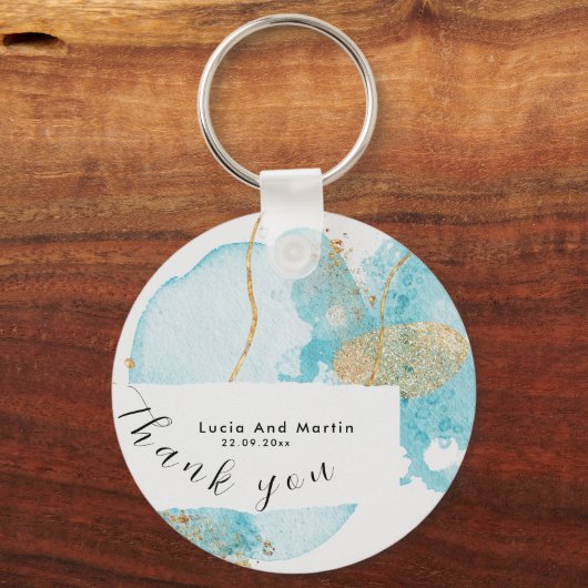 Luxury Blue & Golden Waterverf Dank je huwelijk Sleutelhanger (Voorkant)