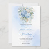 Luxury Blue Hydrangea Gold Wedding Invitation (Devant)