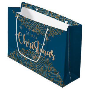 Luxury Blue Mandala Elegant Merry Kerstmis Groot Cadeauzakje