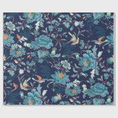 Luxury Blue Peony en Birds Romantic Cadeaupapier (Vlak)