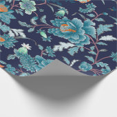 Luxury Blue Peony en Birds Romantic Cadeaupapier (Hoek)