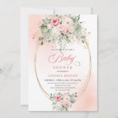 Luxury Blush Floral Gold Baby Shower Invitation (Devant)
