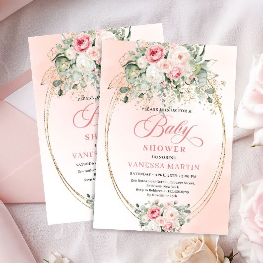 Luxury Blush Floral Gold Baby Shower Invitation