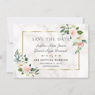 Luxury Blush Flowers Gold Lijst Marble Wedding Save The Date
