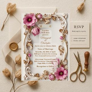 Luxury Blush Pink Tulip Gold Baroque Grand Wedding Kaart