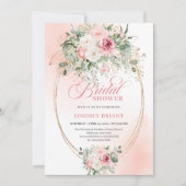 Luxury Blush Roses Bridal Shower Gold Invitation (Devant)