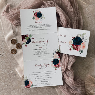 Luxury Boho Colorful Floral Trifold Wedding Drieluik Uitnodiging