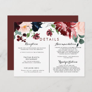 Luxury Boho Colorful Floral Wedding Details Informatiekaartje