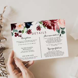 Luxury Boho Colorful Floral Wedding Details Informatiekaartje