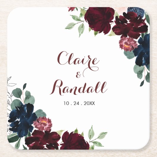 Luxury Boho Colorful Floral Wedding Vierkante Kartonnen Onderzetter (Voorkant)