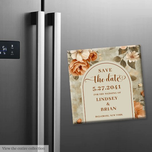 Luxury Boho Rusty Ivory Sage Floral Save the Date Magneet