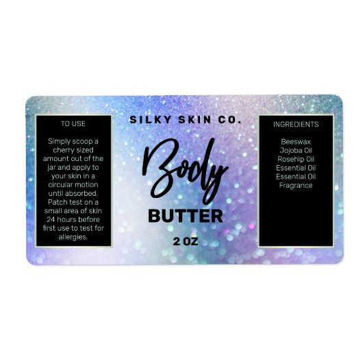 Luxury Bokeh Blue Body Butter Labels (Voorkant)