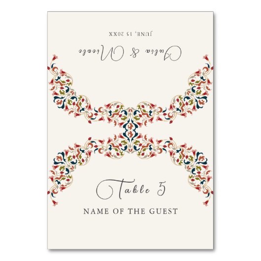 Luxury Botanical Floral Paisley Wedding Place Card Kaart (Voorkant)