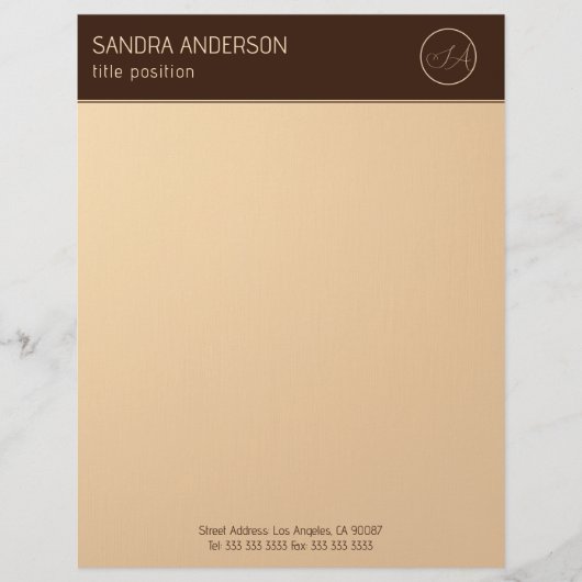 Luxury Brown and Gold Monogram Briefhoofd (Voorkant)