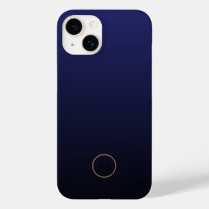 Luxury Brushed Gold Monogram Navy Blue Case-Mate iPhone 14 Hoesje