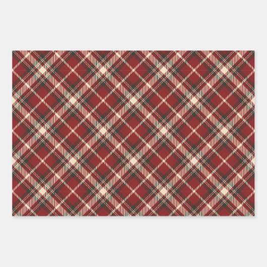 Luxury Burgundy and Cream Diagonal Tartan Plaid Inpakpapier Vel (Voorkant 3)